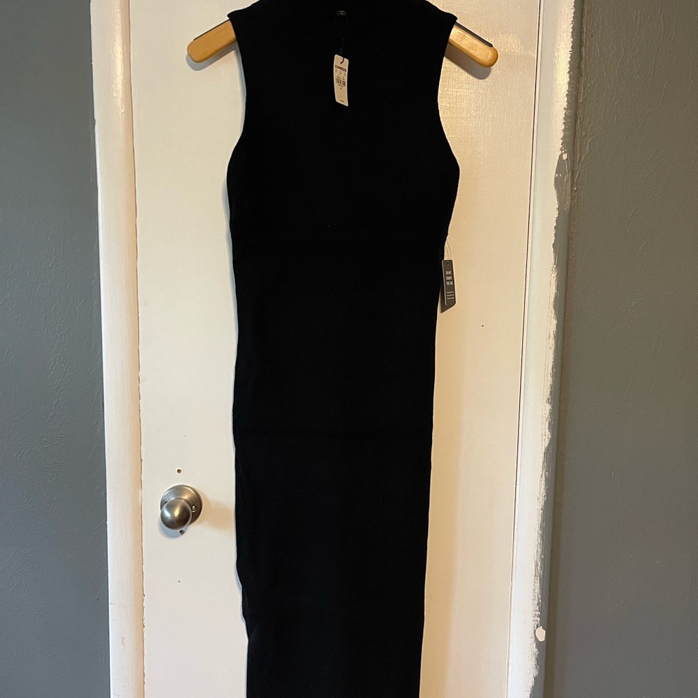Express Black Mock Neck Sheath Midi Dress